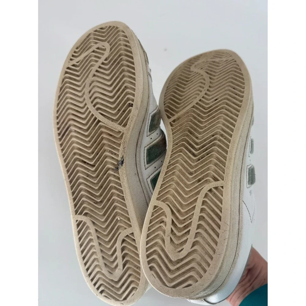 Adidas Superstar White Green Velour Stripe Shell Toe Sneakers Youth 6.5Y Classic